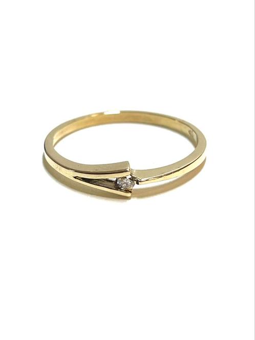14k gouden ring met een diamant, Sieraden, Tassen en Uiterlijk, Ringen, Zo goed als nieuw, Dame, 17 tot 18, Goud, Goud, Met edelsteen
