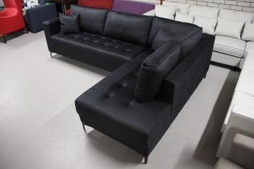Luxe zwarte hoekbank bankstel lounge stof 