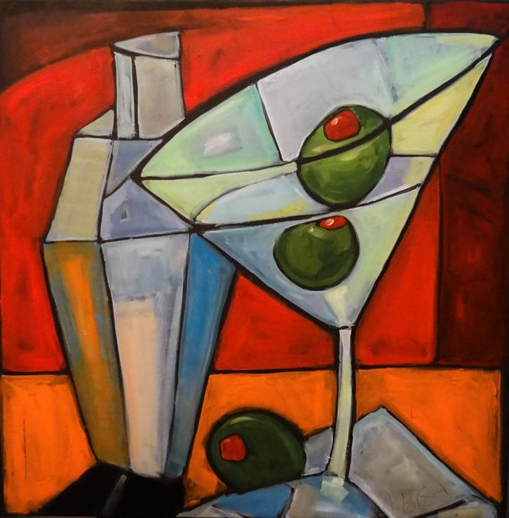 Martini time (shaken; not stirred), Antiek en Kunst, Kunst | Schilderijen | Modern, Ophalen of Verzenden