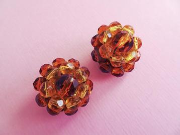 jwg Vintage 60s amber klr glas kralen oorbellen oranje geel beschikbaar voor biedingen