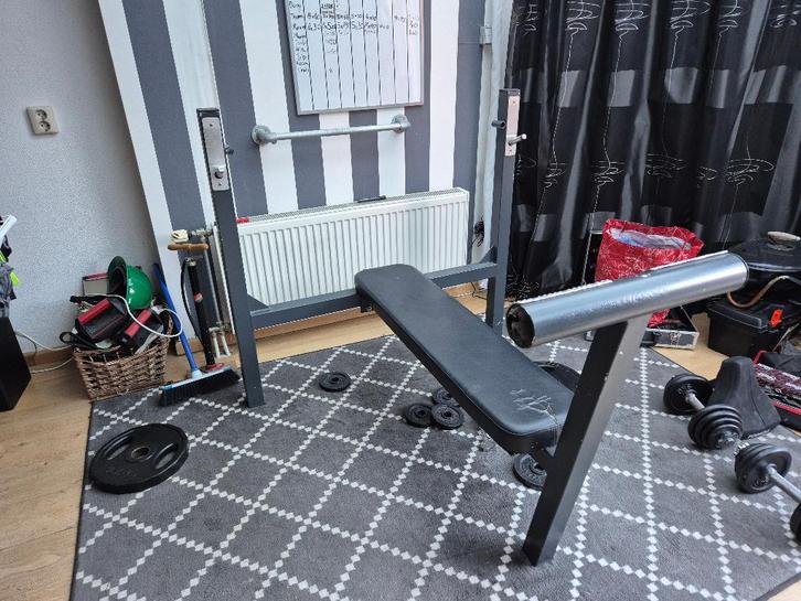 Bankdruk bench olympisch, Sport en Fitness, Fitnessapparatuur, Gebruikt, Krachtstation, Borst, Metaal, Ophalen