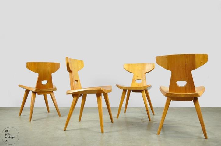 Vintage eettafelstoelen ontworpen door Jacob Kielland-Brandt, Huis en Inrichting, Stoelen, Gebruikt, Vier, Hout, Overige kleuren