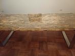 Unieke eettafel van houten blokjes met glasplaat, Huis en Inrichting, Tafels | Eettafels, Ophalen of Verzenden, Rechthoekig, 200 cm of meer