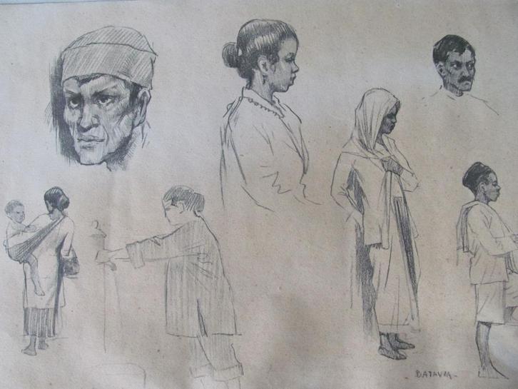 Batavia - tekeningen, Antiek en Kunst, Kunst | Niet-Westerse kunst, Ophalen of Verzenden