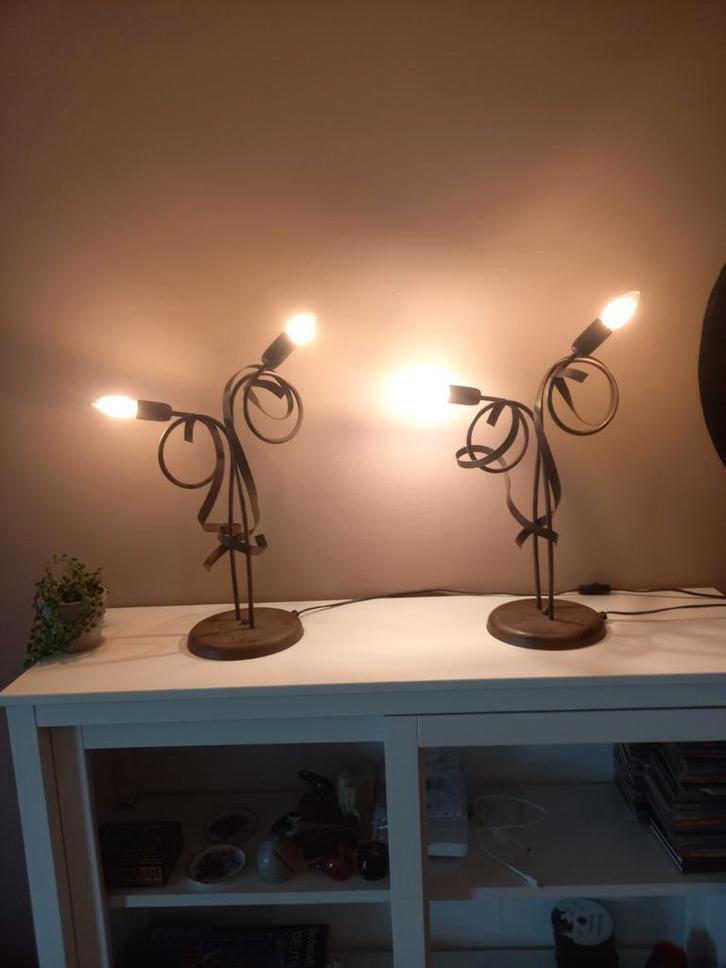 2 IJzeren Tafellampen met LED lampen, Huis en Inrichting, Lampen | Tafellampen, Gebruikt, Ophalen of Verzenden