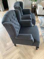Gecapitonneerde fauteuils, donkergrijs, 2 stuks, Huis en Inrichting, Fauteuils, Ophalen, Hout, Gebruikt, Minder dan 75 cm