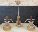 Vintage mid century hanglamp teak messing glas, Ophalen, Gebruikt, Vintage mid century, Glas