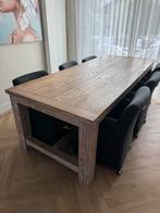 Grote eetkamer tafel massief white wash incl stoelen, Ophalen, Gebruikt, 4 tot 6 stoelen