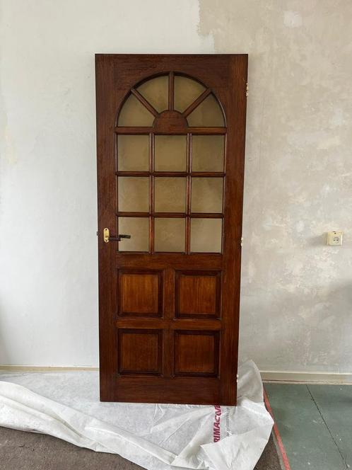 Klassieke houten binnendeur met glas-in-lood look, Doe-het-zelf en Verbouw, Deuren en Horren, Zo goed als nieuw, Binnendeur, 200 tot 215 cm