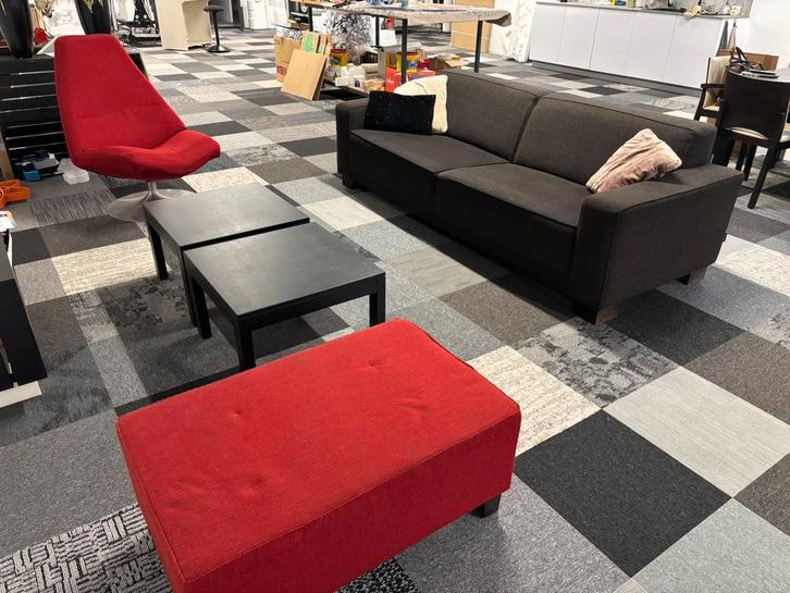 Bank 3 zits met draaistoel, hocker en 2 tafeltjes, Huis en Inrichting, Banken | Bankstellen, Gebruikt, Rechte bank, Vierpersoons of meer