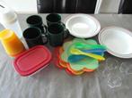 Groot set camping bestek borden bekers matje strandmat etc, Caravans en Kamperen, Ophalen of Verzenden, Zo goed als nieuw