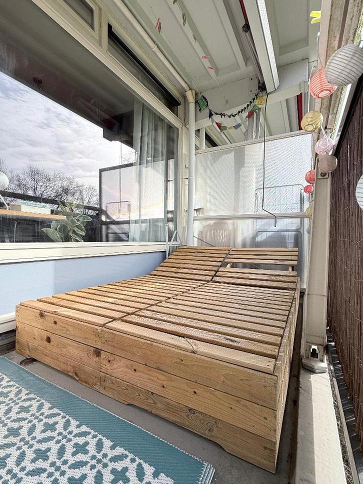 Houten buitenbed 140x200, Tuin en Terras, Ligbedden, Zo goed als nieuw, Hout, Verstelbaar, Ophalen