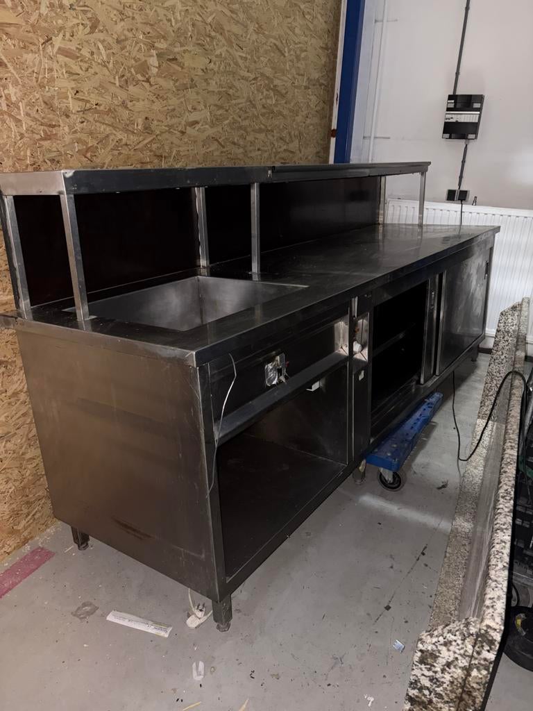 RVS werkbank met spoelbak en opslag, Ophalen, Gebruikt