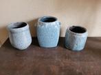 Bloempotten/potten vintage blauw Brynxz, Tuin en Terras, Bloempotten, Rond, Ophalen of Verzenden, Aardewerk, Minder dan 40 cm
