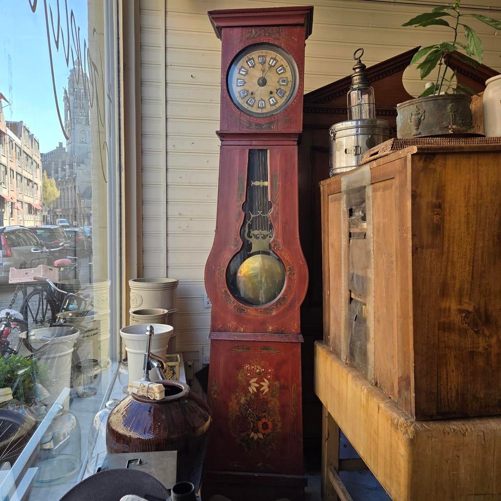 Antieke Comtoise klok met koperen harpslinger, Ophalen of Verzenden