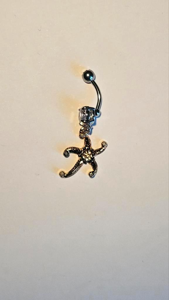 Navelpiercing met strass zeester, Sieraden, Tassen en Uiterlijk, Piercings, Nieuw, Navelpiercing, Staal, Met strass, Ophalen of Verzenden