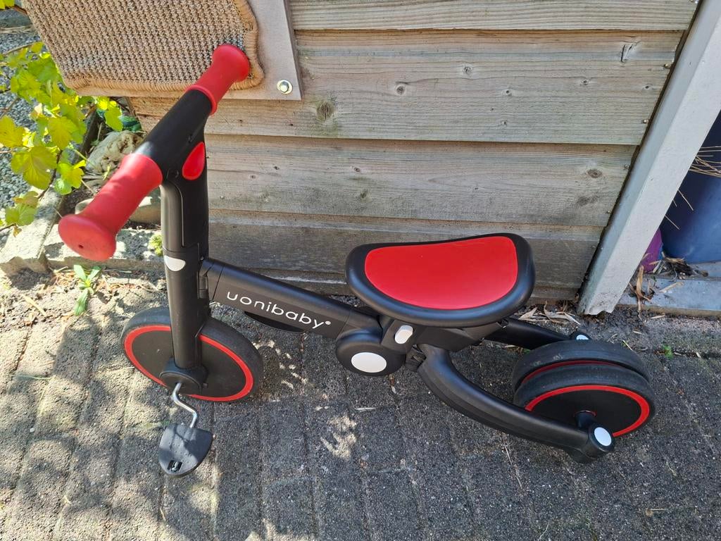Zwarte 3-in-1 Loopfiets Driewieler Uonibaby, Ophalen, Duwstang