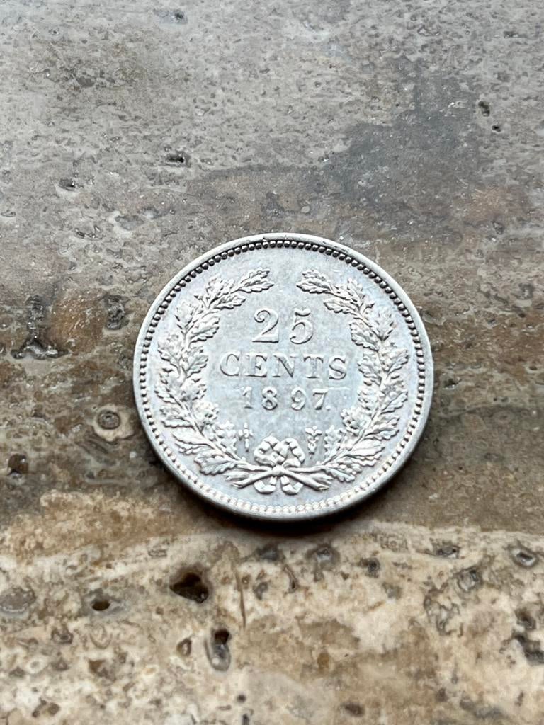 25 cent 1897 Wilhelmina , zeer mooie kwaliteit, Zilver, 25 cent, Ophalen of Verzenden, Koningin Wilhelmina
