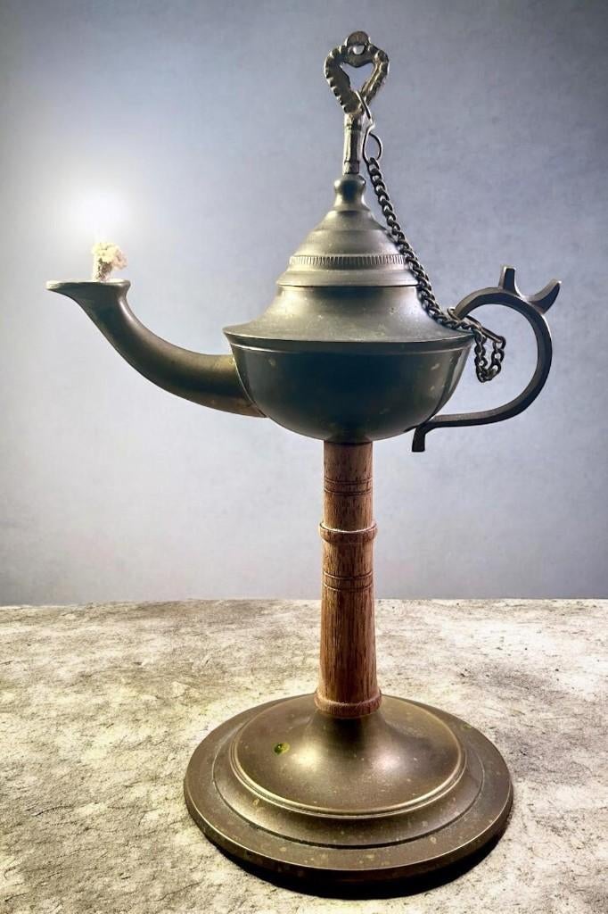 Decoratieve vintage Aladdin-lamp van messing ., Ophalen of Verzenden