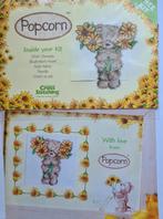 Popcorn beertje met 4 zonnebloemen borduurpakketje, Ophalen, Nieuw, Handborduren, Borduurpakket