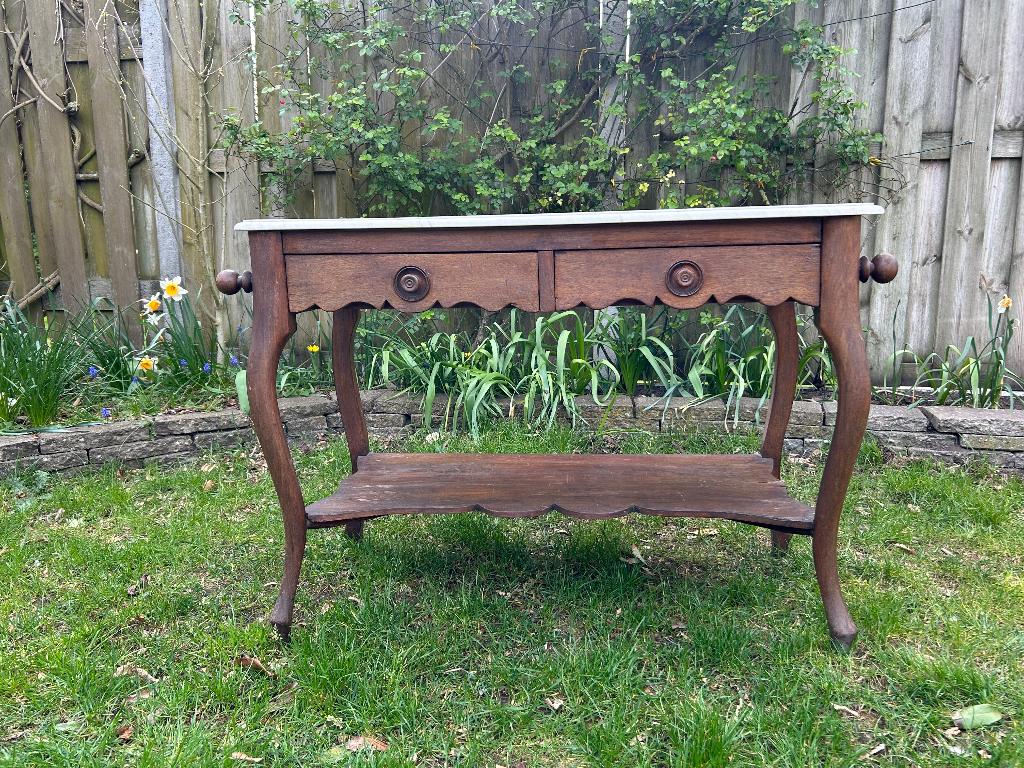 Marmer sidetable kaptafel/wantafel, Huis en Inrichting, Tafels | Sidetables, Gebruikt, 100 tot 150 cm, Antiek vintage Franse stijl