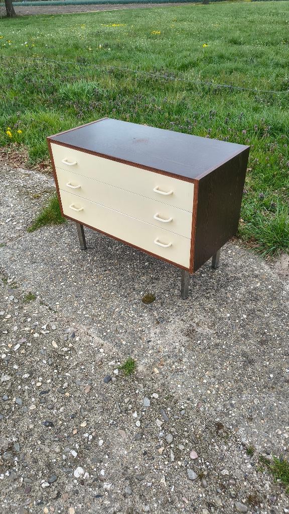 Vintage ladekast palissander / crème, Gebruikt, Vintage, 50 tot 100 cm, 3 of 4 laden