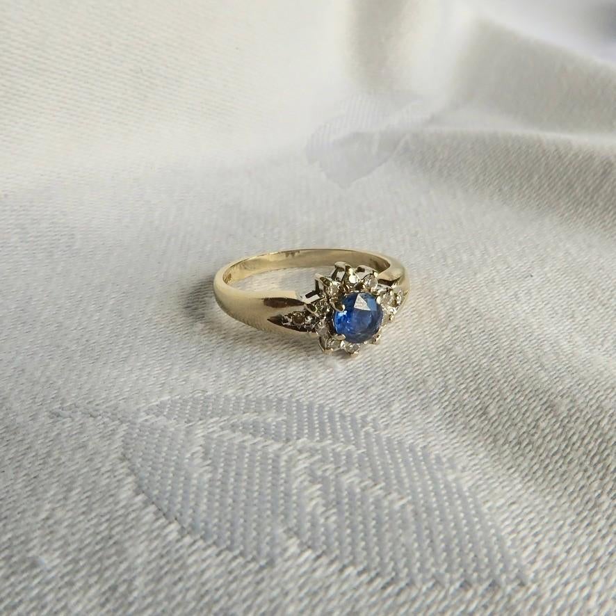 Vintage ring goud 9k met saffier en diamant, Sieraden, Tassen en Uiterlijk, Antieke sieraden, Verzenden, Goud, Ring