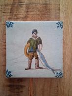 Antieke Delfts Blauwe Tegel met Visser en Vis, Ophalen of Verzenden