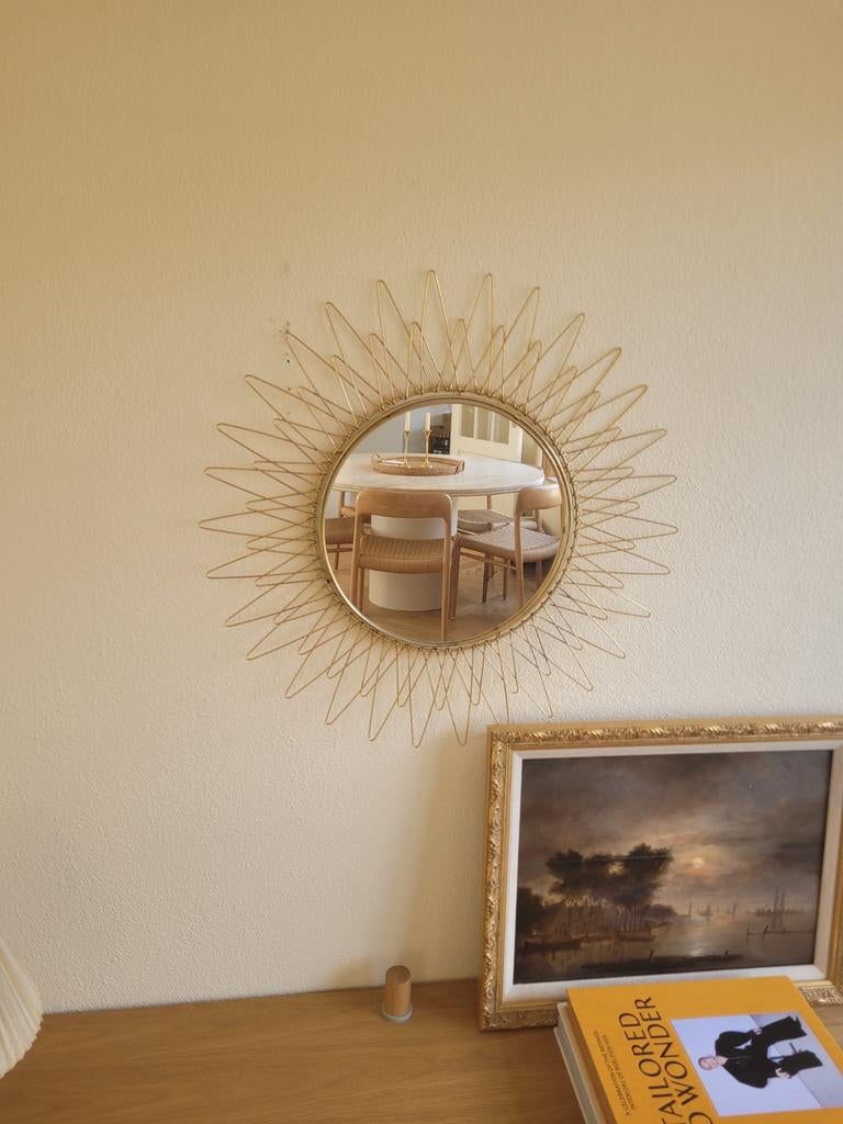Vintage franse vergulde erdecor zonnespiegel sunburst, Huis en Inrichting, Minder dan 50 cm, Gebruikt, Ophalen of Verzenden, Minder dan 100 cm