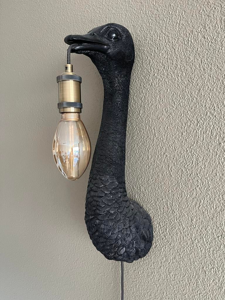 Unieke Struisvogel Wandlamp - Zwart Design, Ophalen, Zo goed als nieuw