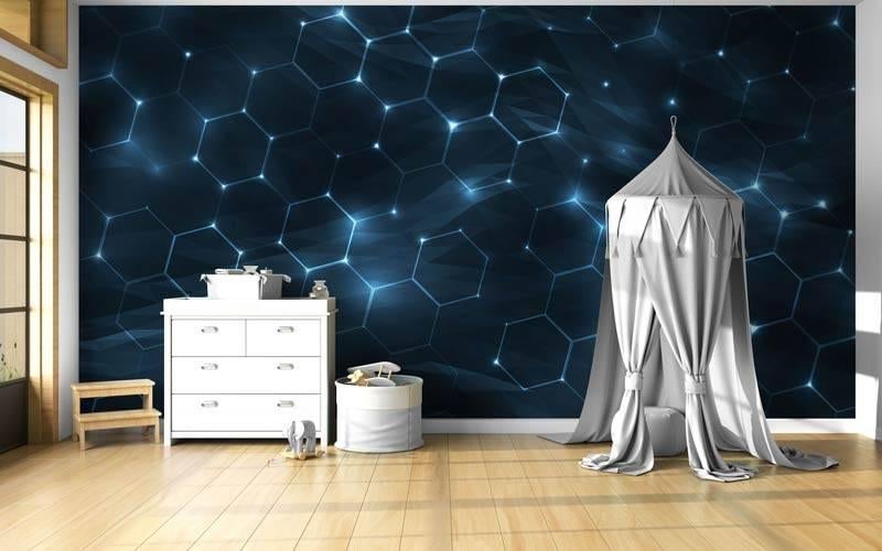 Fotobehang / Behang - Gamekamer - Digitale Hexagon Structuur, Verzenden, Minder dan 10 m², Info@fotobehangkoning.nl, Blauw