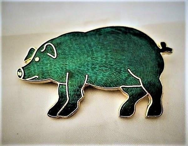 FISH Prachtig cloisonné emaille broche Varken. (7905-4762), Ophalen, Nieuw, Groen, Overige materialen