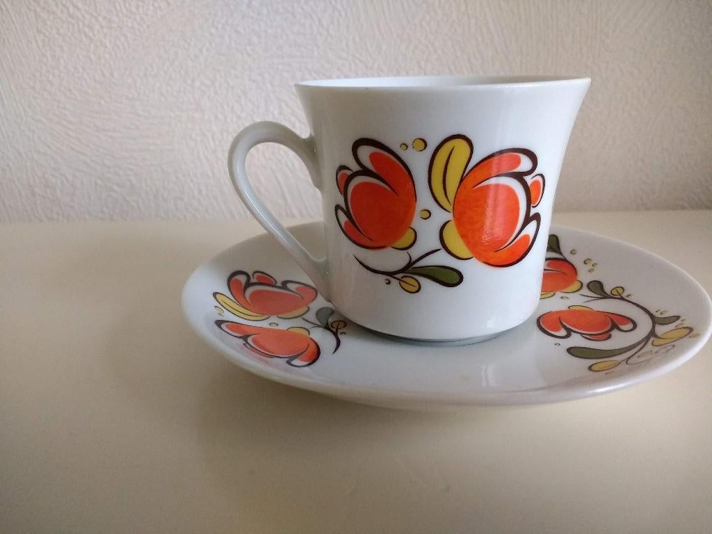 Vintage kop en schotel Bavaria Tirschenreuth oranje bloem, Huis en Inrichting, Keuken | Servies, Ophalen of Verzenden, Zo goed als nieuw