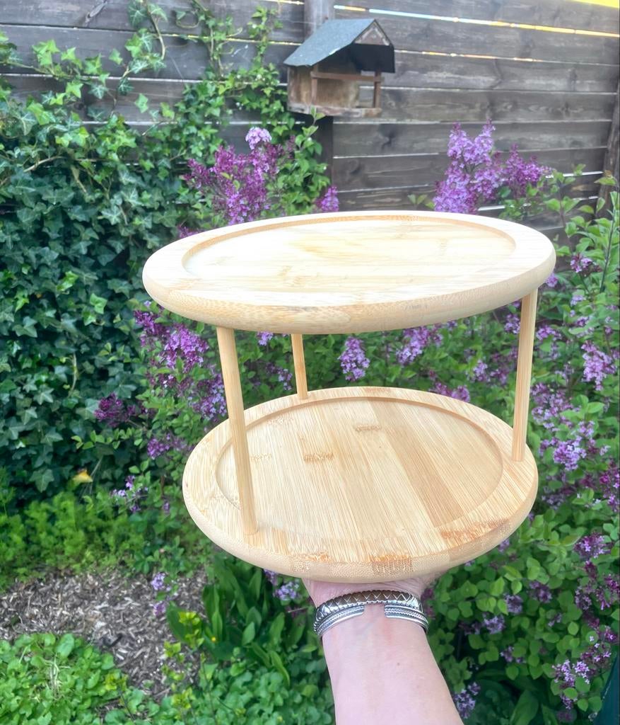 Houten etagère met draai plateau, Huis en Inrichting, Ophalen of Verzenden, Nieuw