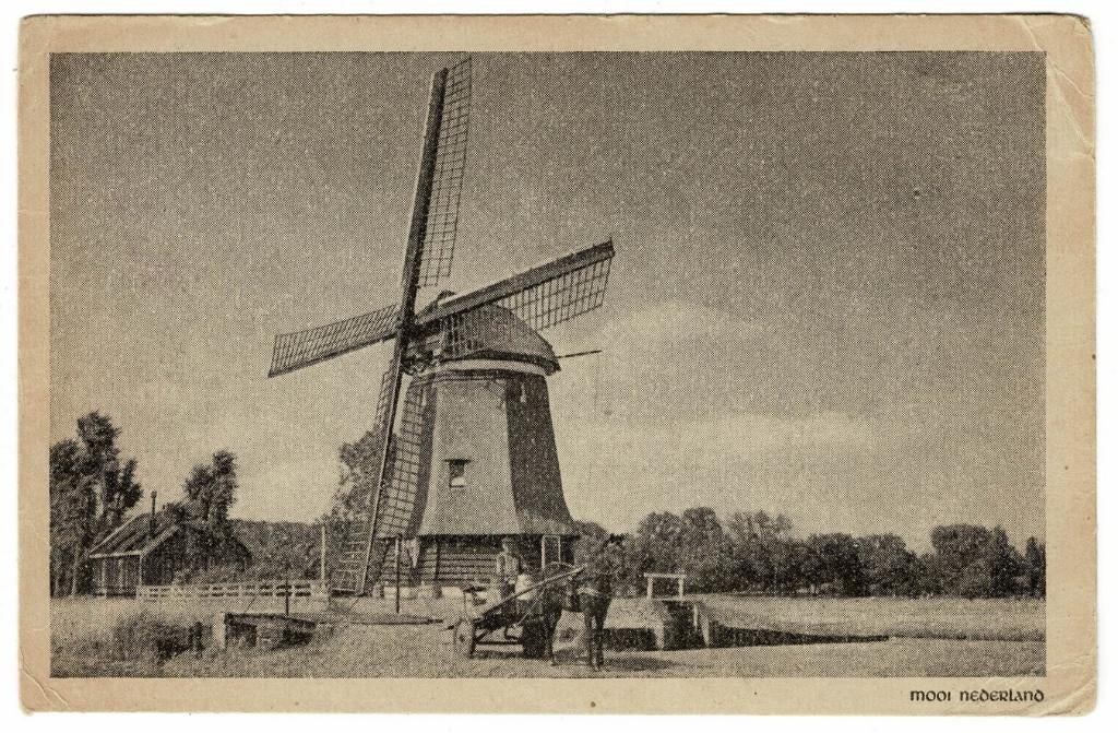 Mooi Nederland - molen - paard en wagen met melkbussen  1942, Verzenden, 1940 tot 1960, Noord-Holland