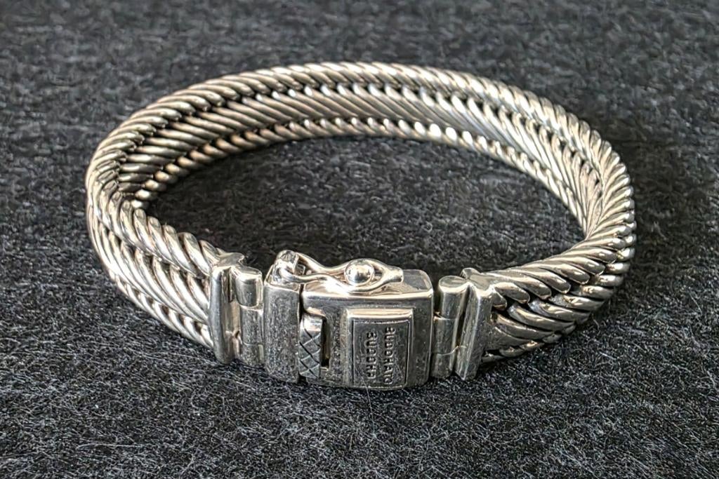BuddhatoBuddha 13 mm brede Edwin small armband in topstaat, Ophalen of Verzenden, Zo goed als nieuw, Zilver, Zilver