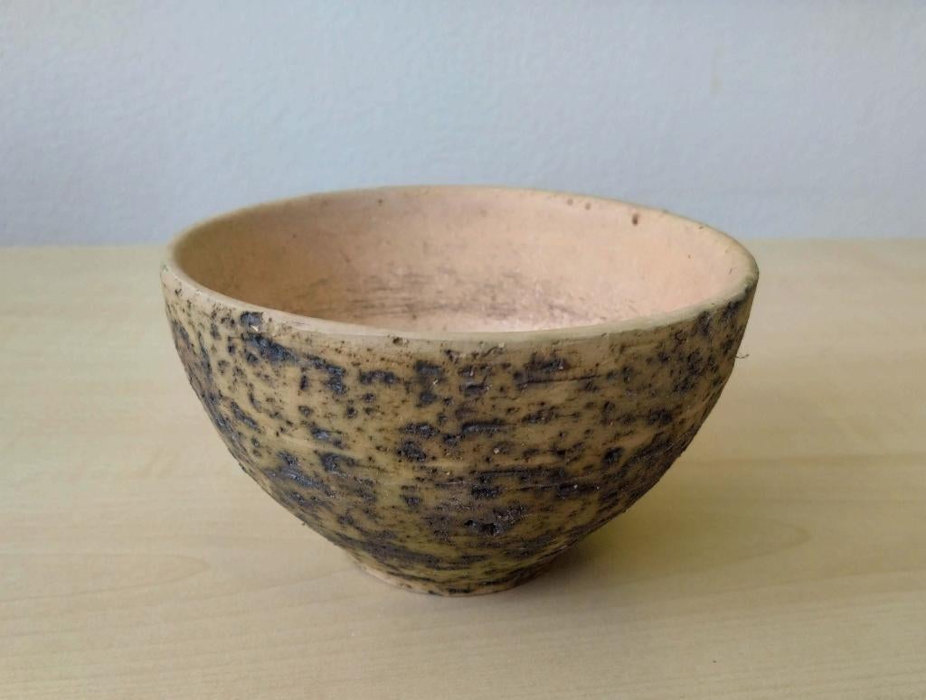 Retro vintage bloempot cactuspot berkenbast creme diam 12,5, Rond, Ophalen of Verzenden, Aardewerk, Binnen