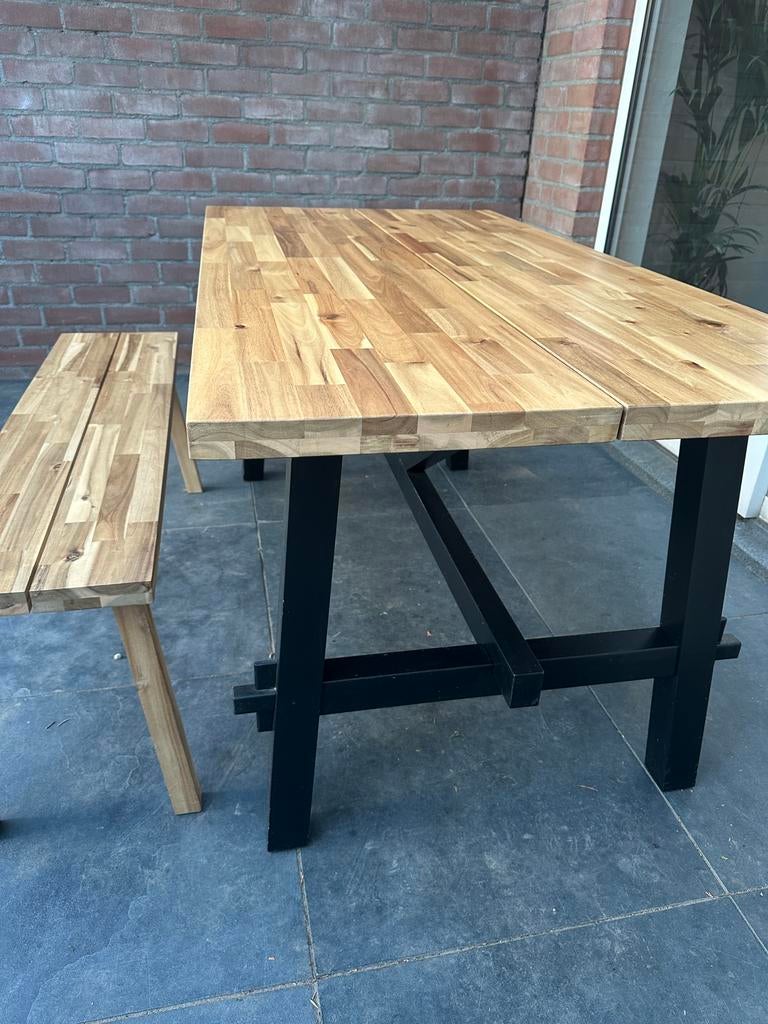Ikea SKOGSTA tafel + normale bank (zonder opbergruimte), Ophalen of Verzenden, Zo goed als nieuw