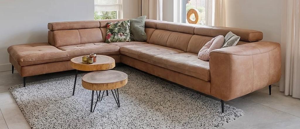 Nette hoekbank- cognac microleder, Ophalen, Kunststof, Gebruikt, Hoekbank