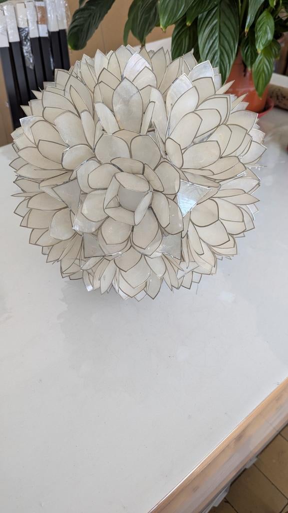 Vintage Capiz Hanglamp Bloemvorm - 38 cm - Ongebruikt, Huis en Inrichting, Lampen | Hanglampen, Ophalen, Overige materialen, Nieuw