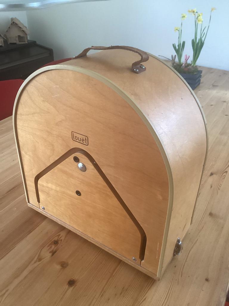 Vintage uniek kofferspinnewiel van Louët, Hobby en Vrije tijd, Ophalen, Gebruikt, Spinnewiel