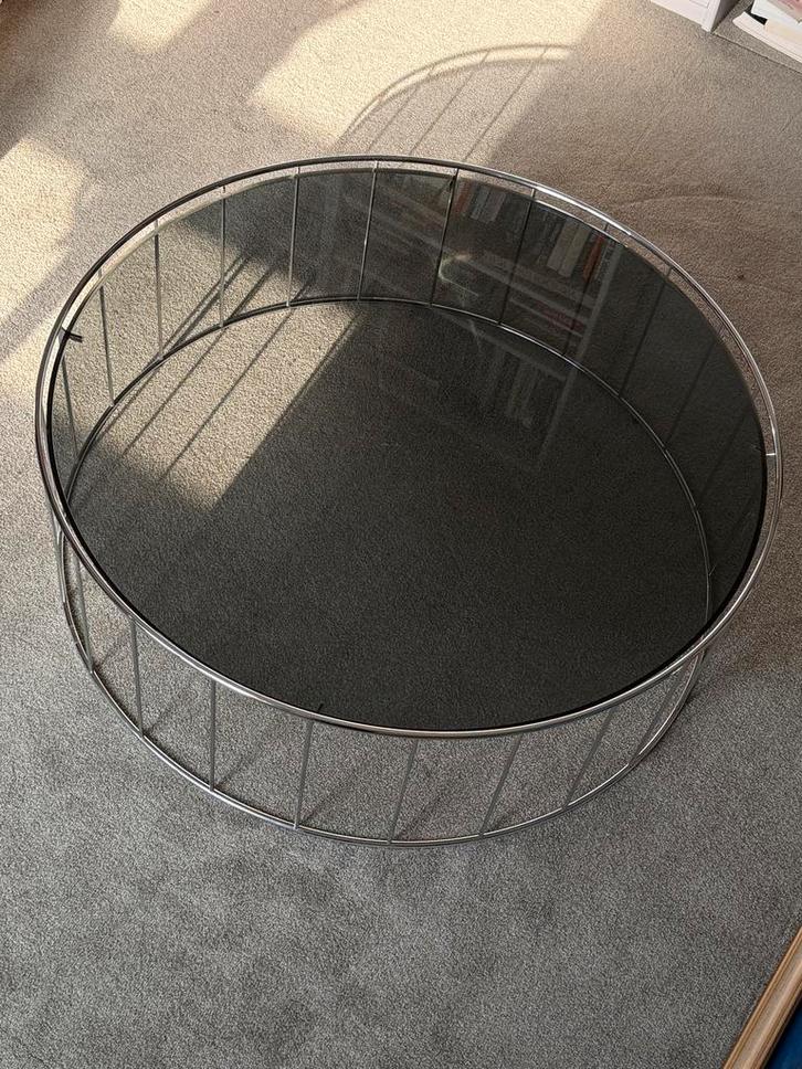 Minotti Salontafel - Rond Glas en Metaal, Huis en Inrichting, Tafels | Salontafels, Zo goed als nieuw, Minder dan 50 cm, 50 tot 100 cm