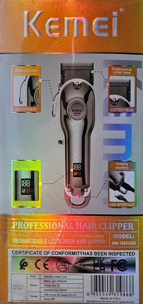 Kemei Professionele Oplaadbare Haartrimmer met LCD, Ophalen of Verzenden, Nieuw, Scheren en Epileren