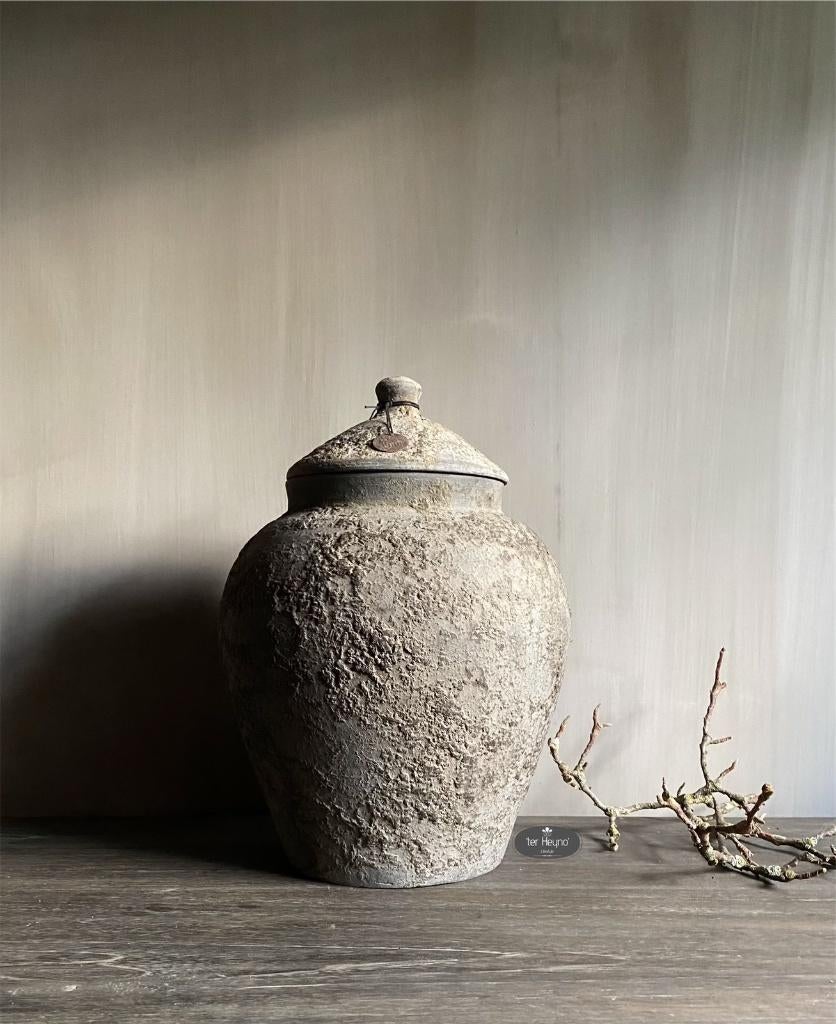 Stenen pot Damak steen kruik deksel stoer sober landelijk, Verzenden, Nieuw, Steen/keramiek, Landelijk