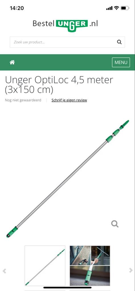 Unger OptiLoc telescopische steel 4,5 meter, Huis en Inrichting, Schoonmaakartikelen, Ophalen, Raamwisser of Trekker