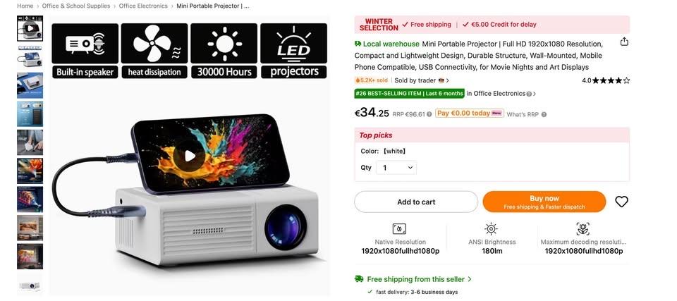 Brand new mini projector for 20 euros-reduced to 15, Ophalen, Nieuw