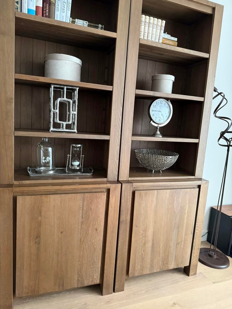 Massief eiken smoked grey kast 2 stuks, Ophalen, Met deur(en), 200 cm of meer, Eikenhout