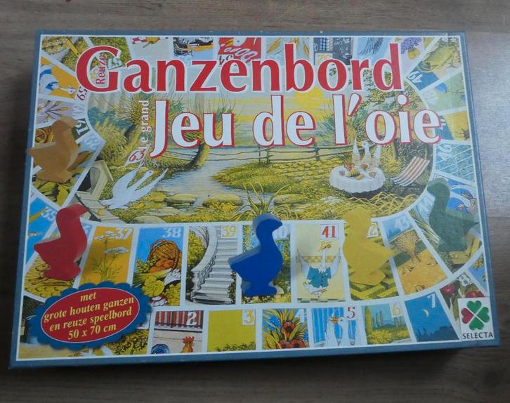 Ganzenbord Selecta vanaf 5 jaar., Hobby en Vrije tijd, Gezelschapsspellen | Bordspellen, Zo goed als nieuw, Een of twee spelers