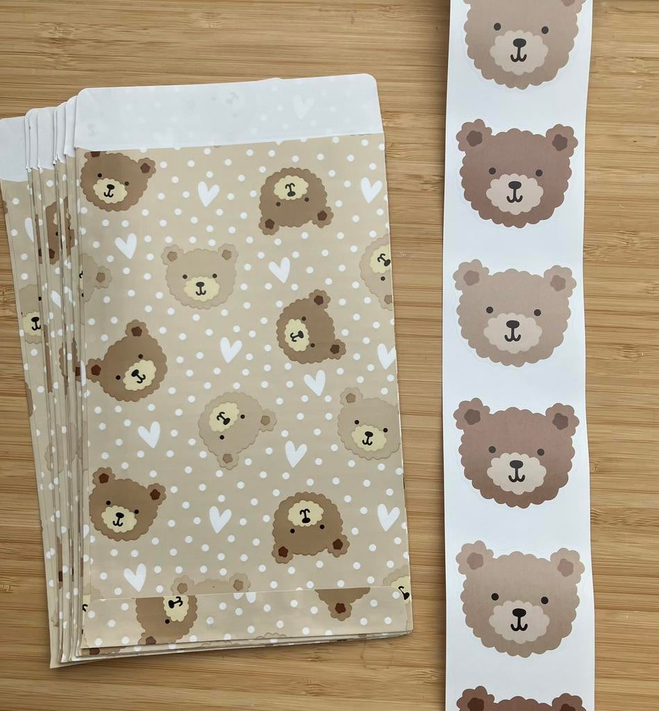 10 cadeauzakjes met 10 lieve berenstickers, Diversen, Cadeaupapier, Ophalen of Verzenden, Nieuw