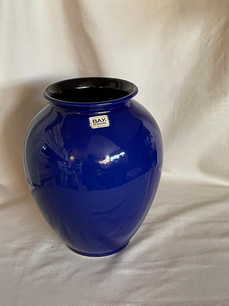 Vintage blauwe aardewerken vaas Bay keramik, Gebruikt, Blauw, Aardewerk of Porselein, Ophalen of Verzenden